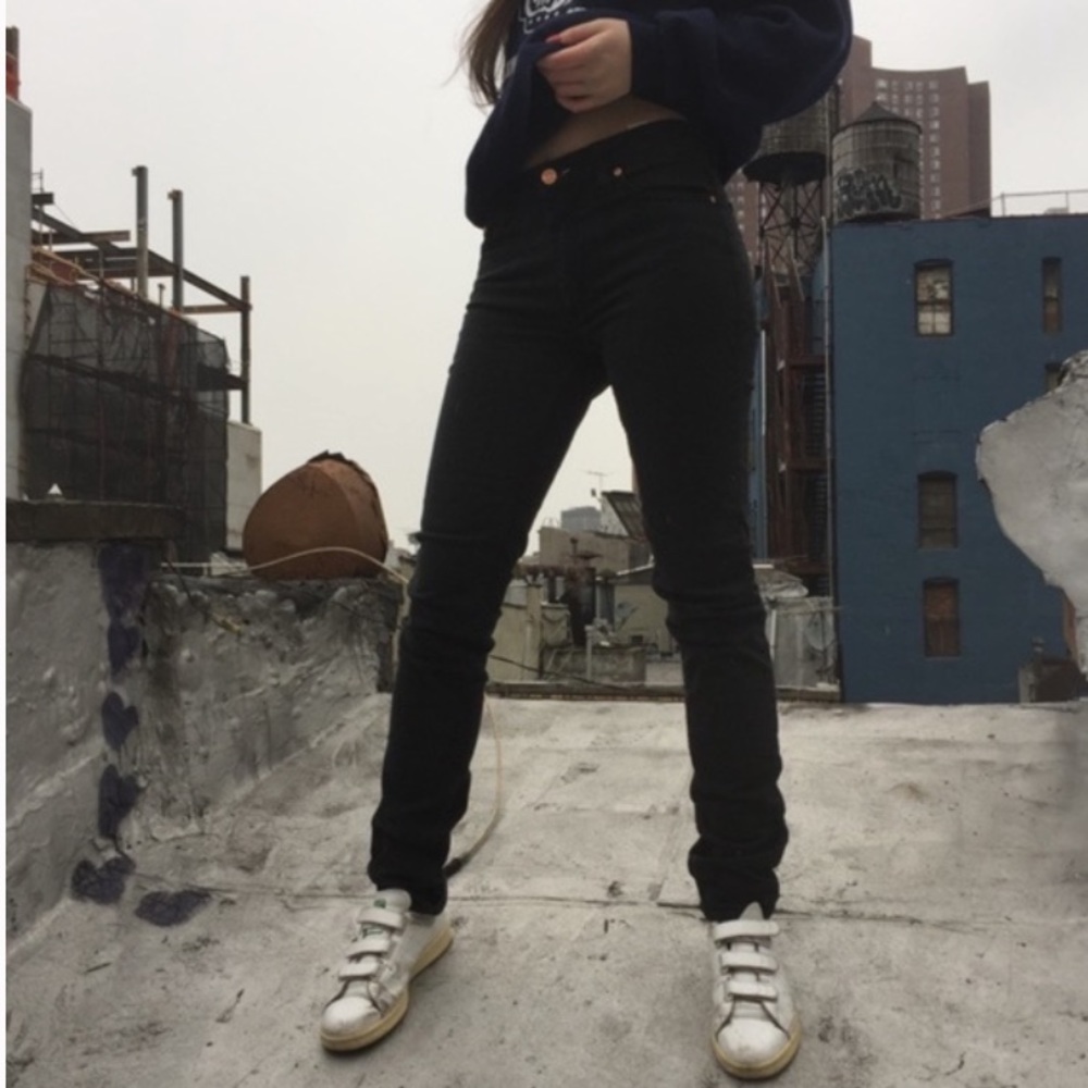 Women’s Acne Flex Wet Black Mid Rise Straight Leg Jeans Sz 30x29.5 EUC